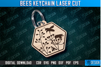 Bees Keychain Design | Keychain Laser Cut Design | CNC File