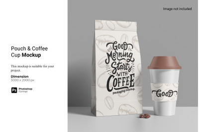 Pouch &amp; Coffee Cup Mockup
