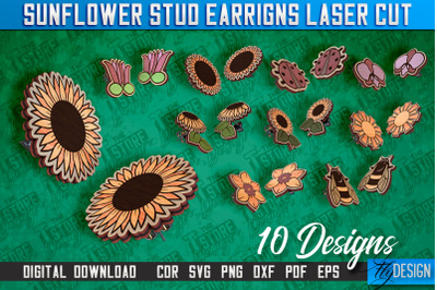 Sunflower Stud Earring&nbsp;Laser Cut Design | Accessories Laser Cut Design