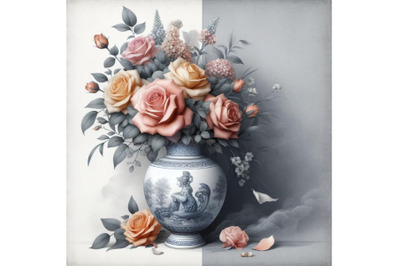 Watercolor 3d mural wallpaper vase