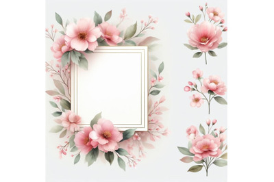 Watercolor Frames of Pink flower