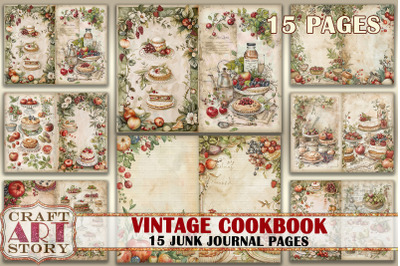 Vintage Cookbook Junk Journal Pages&2C;retro Scrapbook Shabby