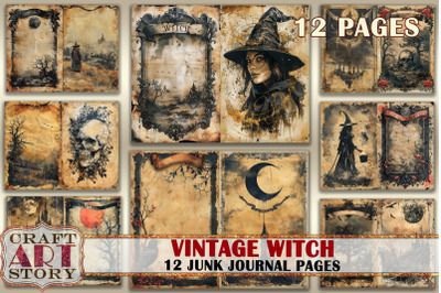 Vintage witch grunge Junk Journal Pages,retro Scrapbook