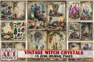 Vintage witch crystals grunge Junk Journal Pages,retro