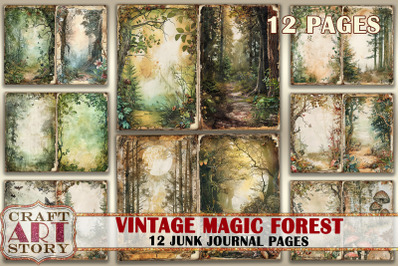 Vintage magic forest grunge Junk Journal Pages,retro