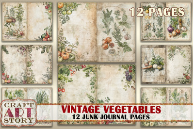 Vintage vegetables Junk Journal Pages&2C;retro Scrapbook Shabby