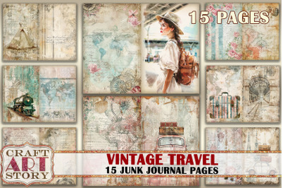 Vintage Travel Junk Journal Pages&2C;retro Scrapbook Shabby