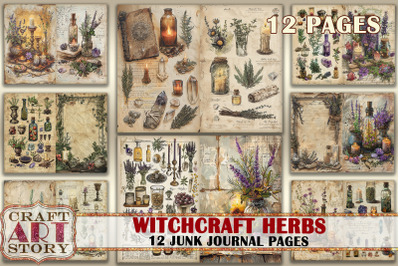 Vintage witch herbs grunge Junk Journal Pages,retro