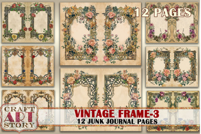 Vintage borders frame Junk Journal Pages-3,Decorative