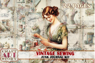 Sewing Junk Journal kit, printables digital papers