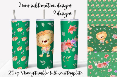 Lion sublimation design. Skinny tumbler wrap design.