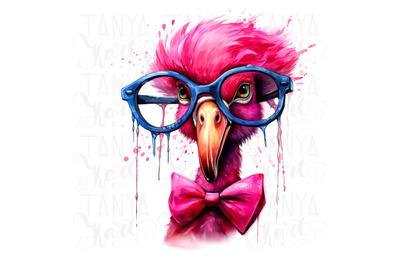 Flamingo Glasses Sublimation Design - Pink Flamingo Watercolor Art