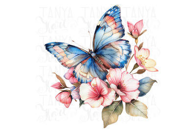 Floral Butterfly PNG, Digital Print for Tshirt Sublimation, Watercolor