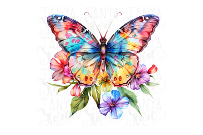 Watercolor Butterfly and Flower PNG Designs - Instant Digital Printabl