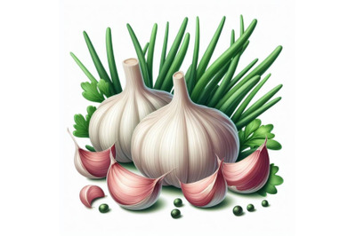 Garlic on white background