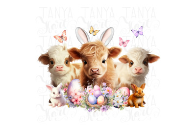 Easter Cows, Digital Download for Sublimation Designs, Highland Cow Ar