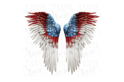 Patriotic Angel Wings PNG Sublimation Design | Independence Day Shirt