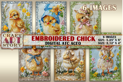 Embroidered Easter Chick Collage Digital picture cards