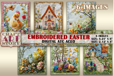 Embroidered Easter Collage Digital picture cards Atc ACEO