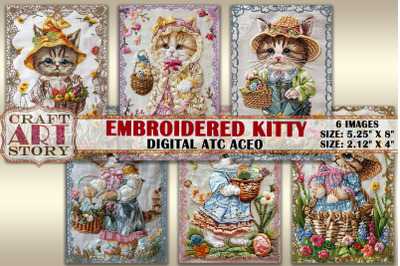 Embroidered Easter Kitty Collage Digital picture cards