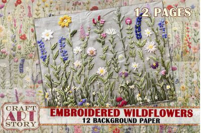 Embroidered wildflowers Background Paper,fabric embroidery