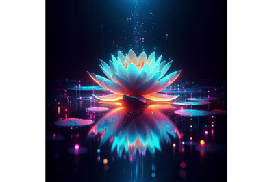 A neon-lit water lily