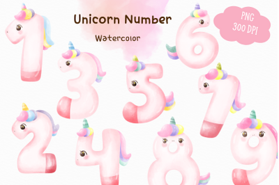 Unicorn number watercolor birthday decoration