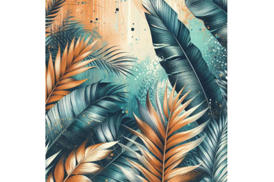 tropical palm leaves with grunge