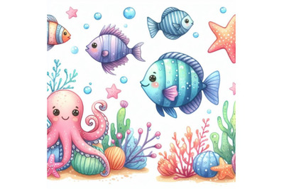 cute fish watercolor vector