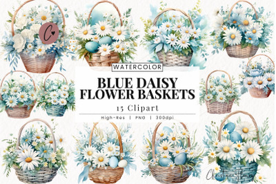 Blue Daisy Flower Baskets Clipart