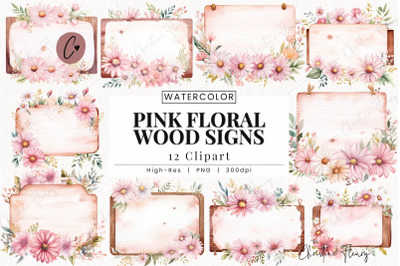 Pink Floral Wood Signs Clipart