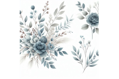 Watercolor Dusty Blue Floral Graphics