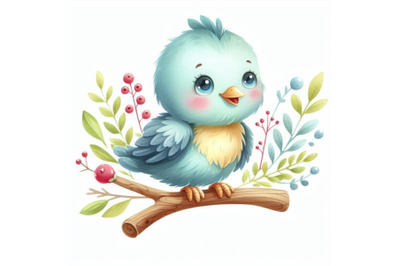 cute bird watercolor vector