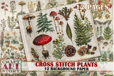 Cross stitch botany plants Background Paper,fabric