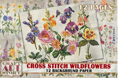 Cross stitch wildflowers Background Paper,fabric embroidery