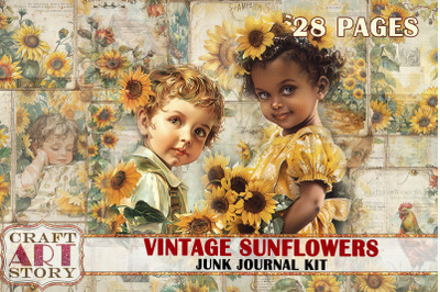 Vintage sunflowers Junk Journal Kit&2C;scrapbook printables