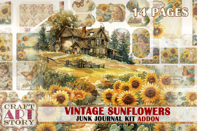 Vintage sunflowers Junk Journal Kit ADDON&2C;scrapbook