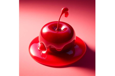 a close up of a cherry, a red syrup dripping
