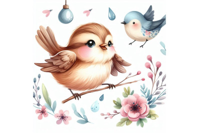 cute bird watercolor vector illustrati