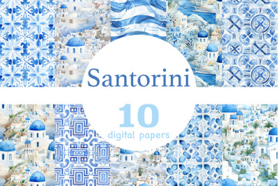 Santorini Seamless Pattern | Travel Digital Paper