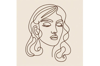 Continuous line woman face in lineart boho style. Linear girl beauty p