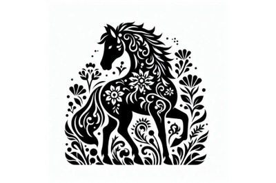 Horse silhouette of floral ornament
