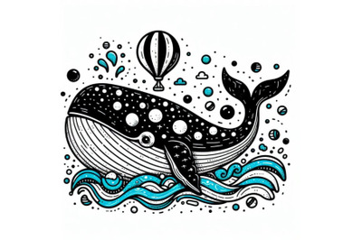 Huge whale with contrast circles doodle art