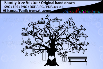 8 acorn family tree silhouette