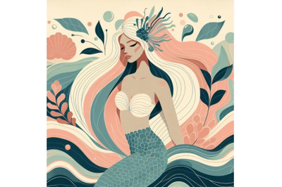 mermaid contemporary graphic minimal abstract beauty design art print