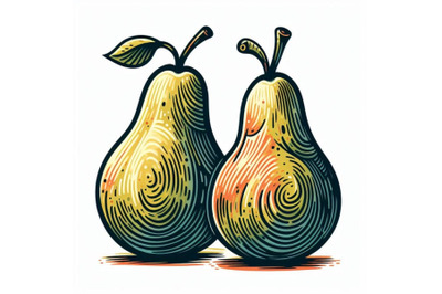 Two pears hand drawn in abstract style on a white background