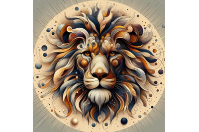 Unique abstract digital art painting of lion portrait