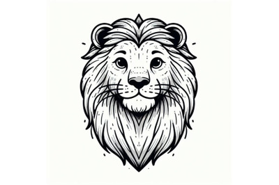 Monochrome line drawing lion cat animal portrait minimal
