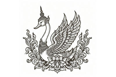 Oriental Thai Swan art style. Line vector