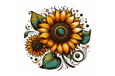 sunflower hand drawn in abstract style on a white background